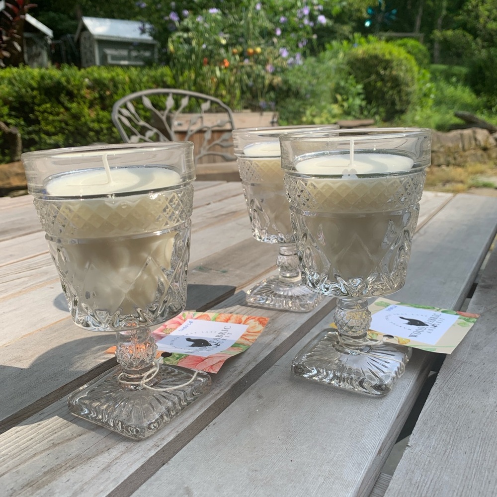 3 Elegant Crystal Vessels with 100% Soy Wax Candle (Eau de Mar & Amber Scent)